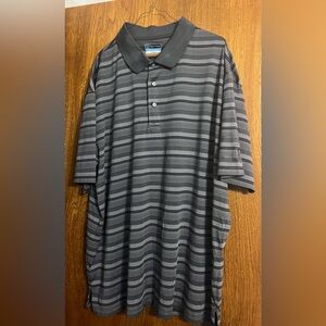 PGA Tour Black and Gray Striped Polo Shirt